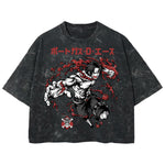 Playera streetwear premium de anime y gaming ExtraLife MX, corte boxy deluxe mineral wash heavyweight en color Acid Wash, moda urbana mexicana de culto.