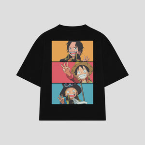 Playera streetwear premium de anime y gaming ExtraLife MX, corte boxy oversized drop shoulder heavyweight en color Deep Black y Off-White, moda urbana mexicana de culto.