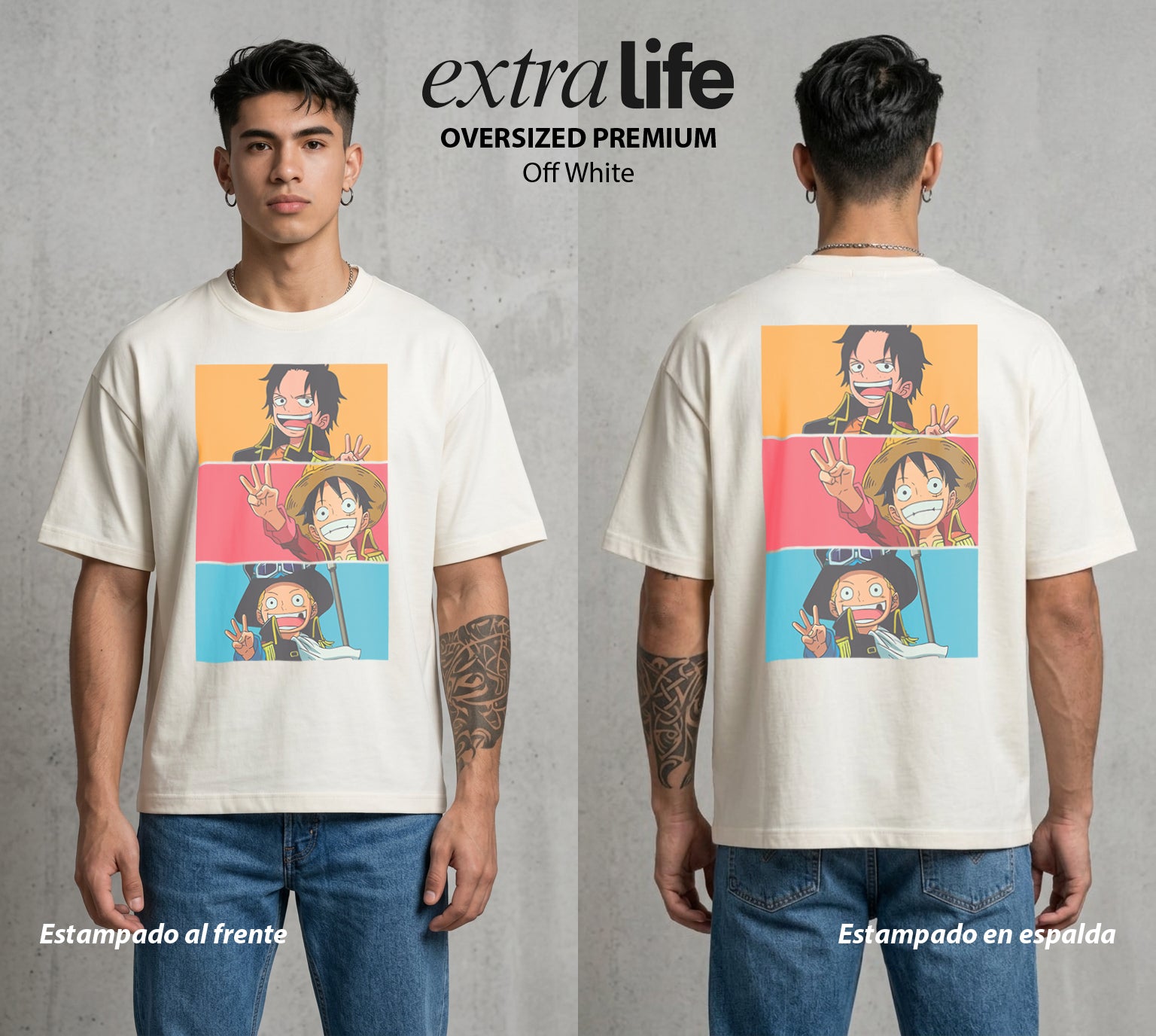 Mar de los Piratas | El Hermano del Fuego #03031 - Playera Oversized Premium | Off White - Foto en modelo
