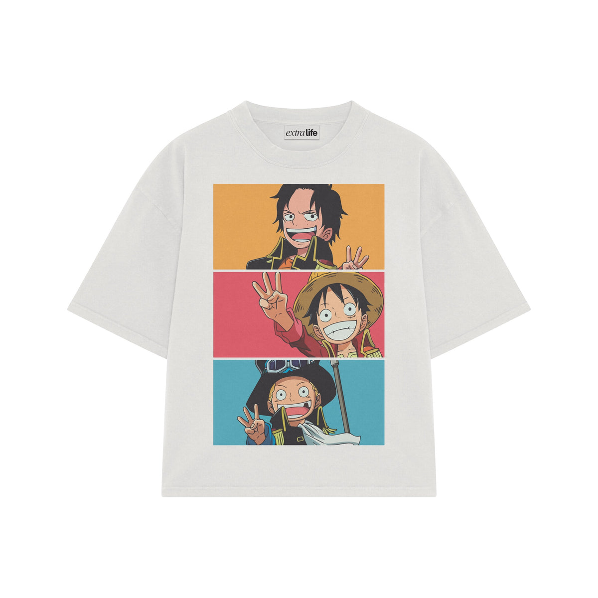 Playera streetwear premium de anime y gaming ExtraLife MX, corte oversized drop shoulder ligero y fresco en color Deep Black y Off-White, moda urbana mexicana de culto.