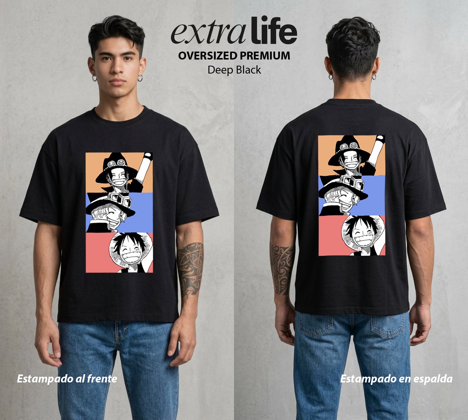 Mar de los Piratas | Capitan de Goma #03032 - Playera Oversized Premium | Deep Black - Foto en modelo