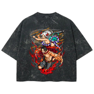 Playera streetwear premium de anime y gaming ExtraLife MX, corte boxy deluxe mineral wash heavyweight en color Acid Wash, moda urbana mexicana de culto.