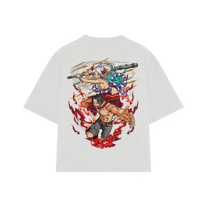 Playera streetwear premium de anime y gaming ExtraLife MX, corte boxy oversized drop shoulder heavyweight en color Deep Black y Off-White, moda urbana mexicana de culto.