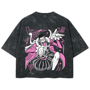 Playera streetwear premium de anime y gaming ExtraLife MX, corte boxy deluxe mineral wash heavyweight en color Acid Wash, moda urbana mexicana de culto.