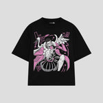 Playera streetwear premium de anime y gaming ExtraLife MX, corte boxy oversized drop shoulder heavyweight en color Deep Black y Off-White, moda urbana mexicana de culto.
