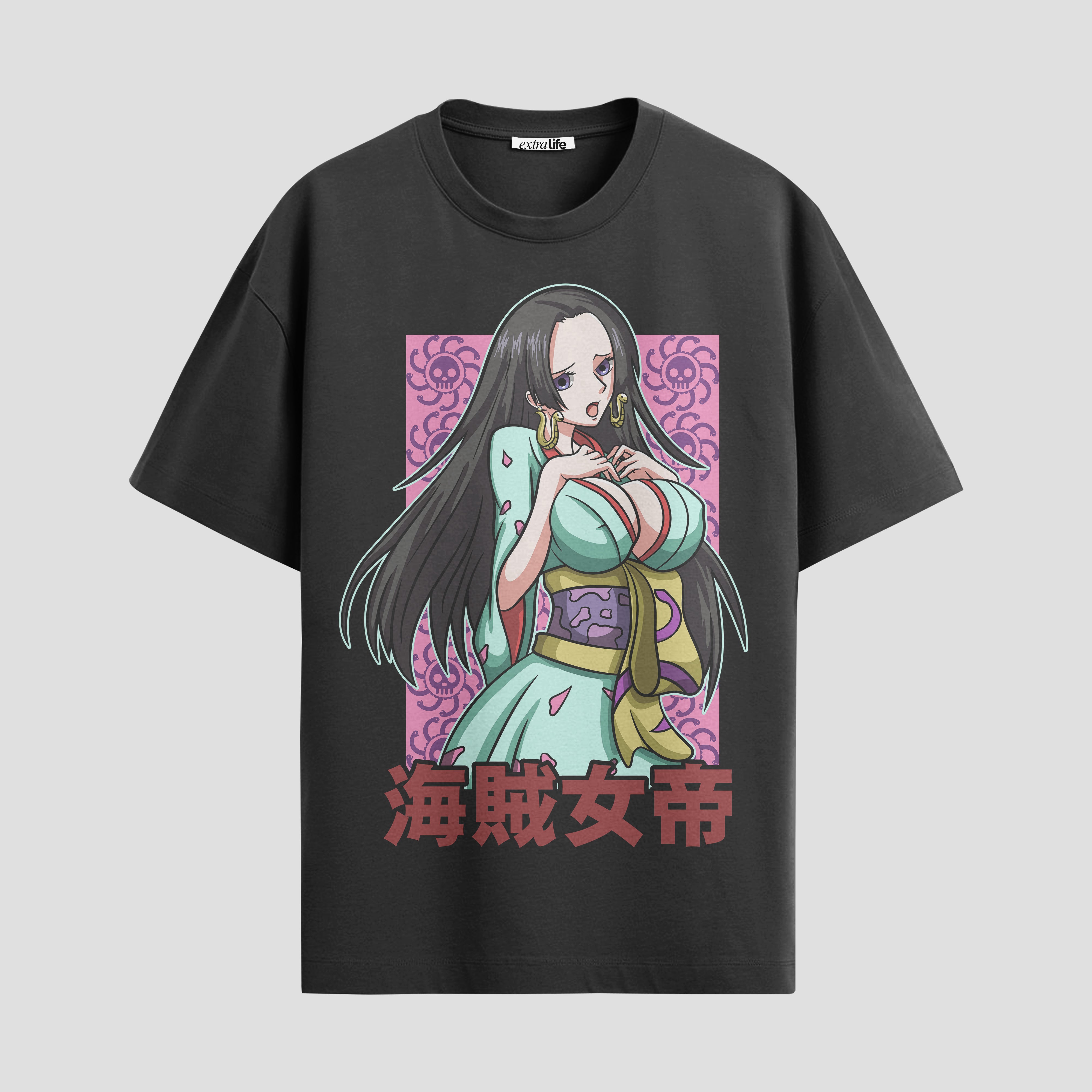 Playera urbana de anime y gaming ExtraLife MX, corte Standard Fit unisex ligero y transpirable en color Deep Black y Pure White, ropa de uso diario para gym y casual.