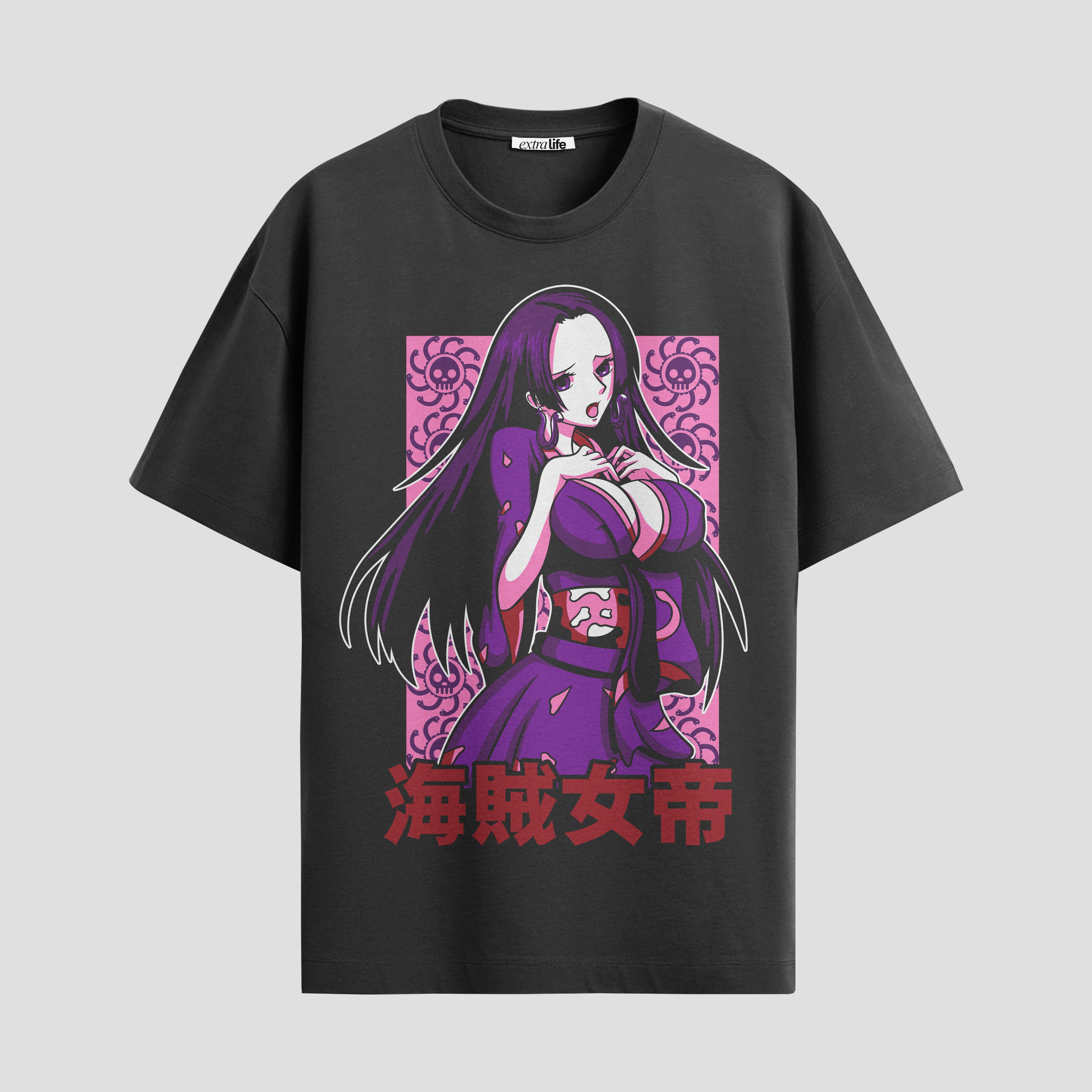 Playera urbana de anime y gaming ExtraLife MX, corte Standard Fit unisex ligero y transpirable en color Deep Black y Pure White, ropa de uso diario para gym y casual.