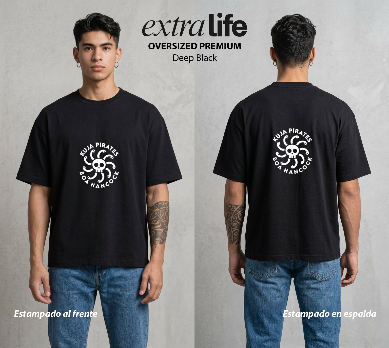 Mar de los Piratas | Emperatriz y Guerrera #03042 - Playera Oversized Premium | Deep Black - Foto en modelo