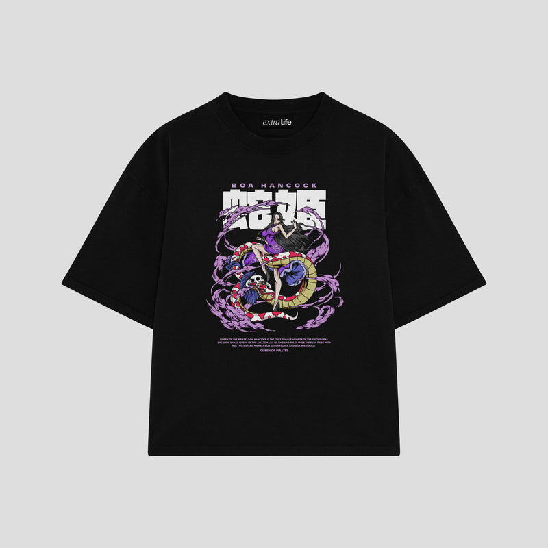 Playera streetwear premium de anime y gaming ExtraLife MX, corte boxy oversized drop shoulder heavyweight en color Deep Black y Off-White, moda urbana mexicana de culto.