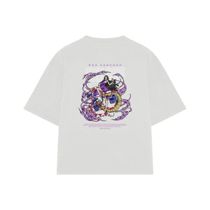 Playera streetwear premium de anime y gaming ExtraLife MX, corte boxy oversized drop shoulder heavyweight en color Deep Black y Off-White, moda urbana mexicana de culto.