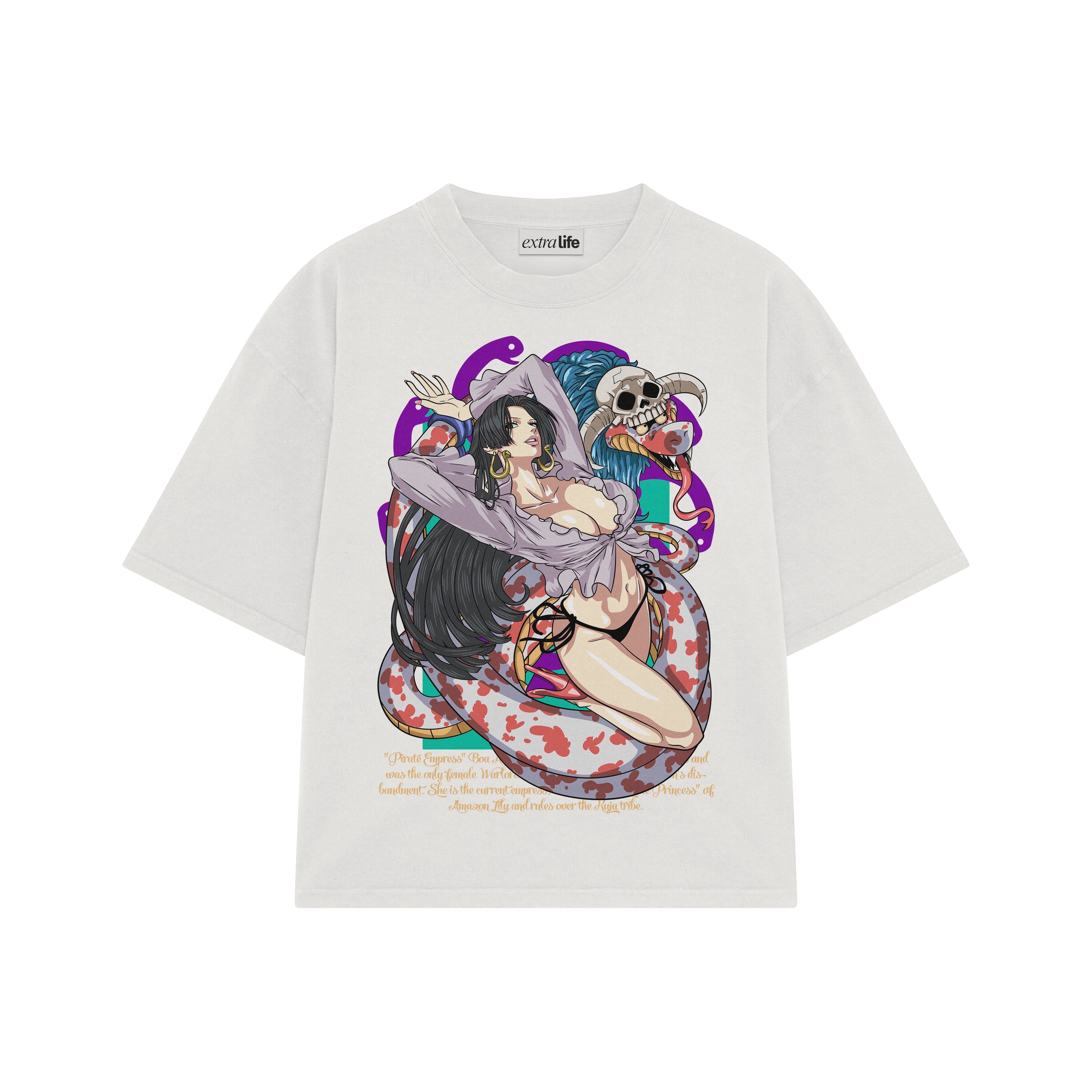 Playera streetwear premium de anime y gaming ExtraLife MX, corte boxy oversized drop shoulder heavyweight en color Deep Black y Off-White, moda urbana mexicana de culto.