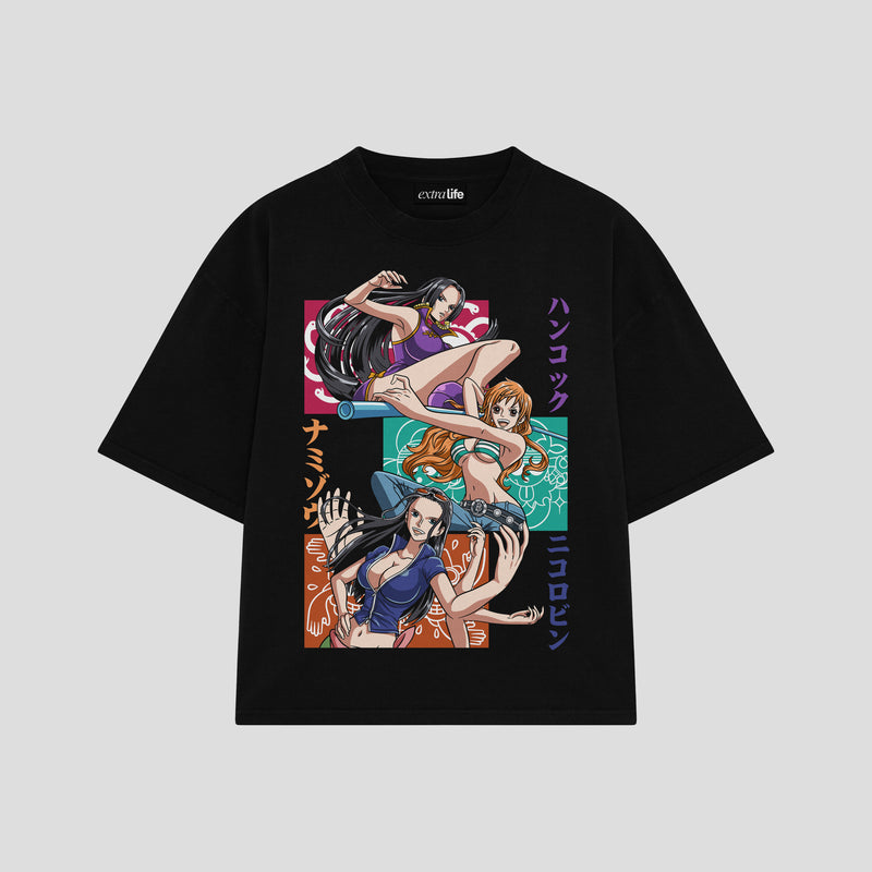 Playera streetwear premium de anime y gaming ExtraLife MX, corte boxy oversized drop shoulder heavyweight en color Deep Black y Off-White, moda urbana mexicana de culto.
