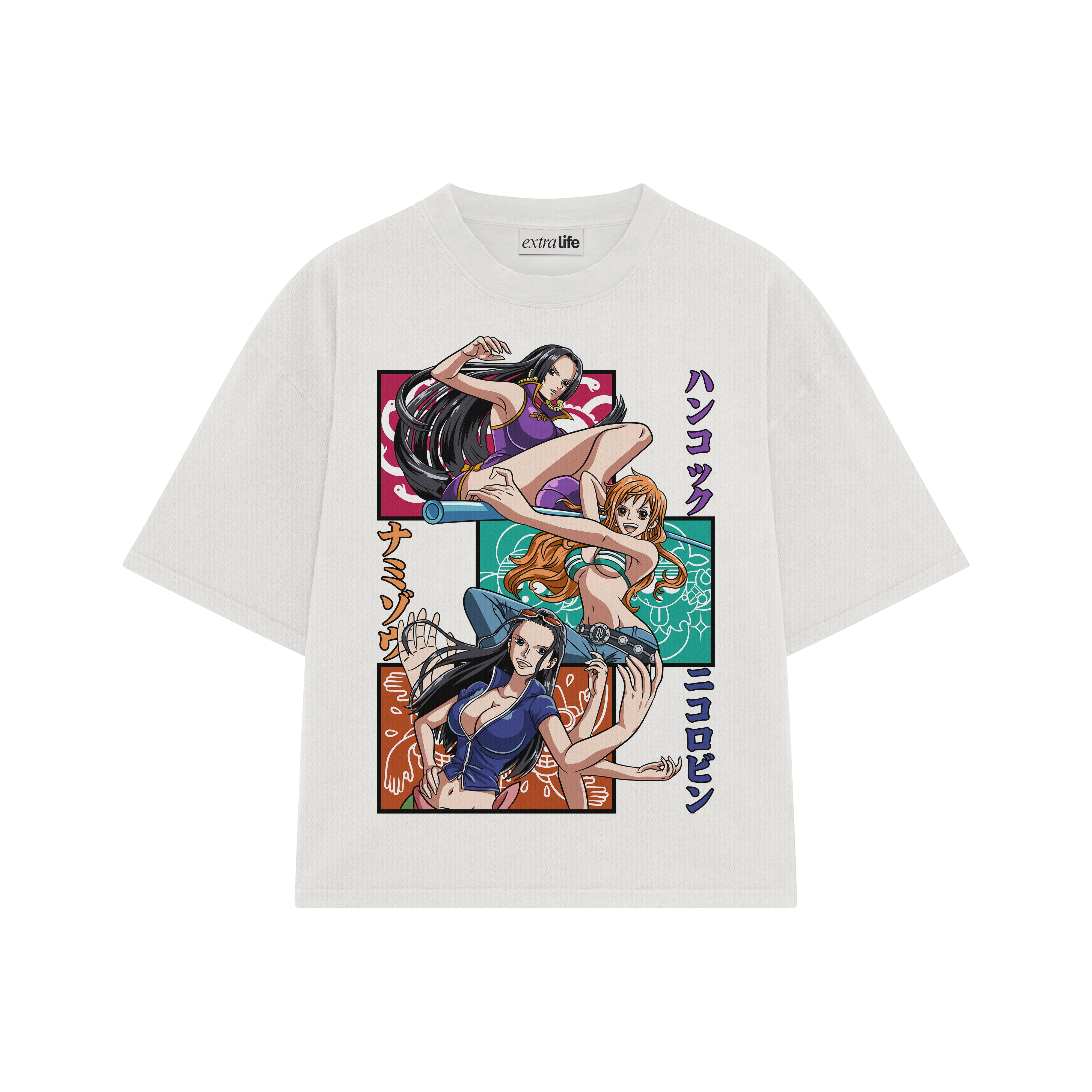 Playera streetwear premium de anime y gaming ExtraLife MX, corte boxy oversized drop shoulder heavyweight en color Deep Black y Off-White, moda urbana mexicana de culto.