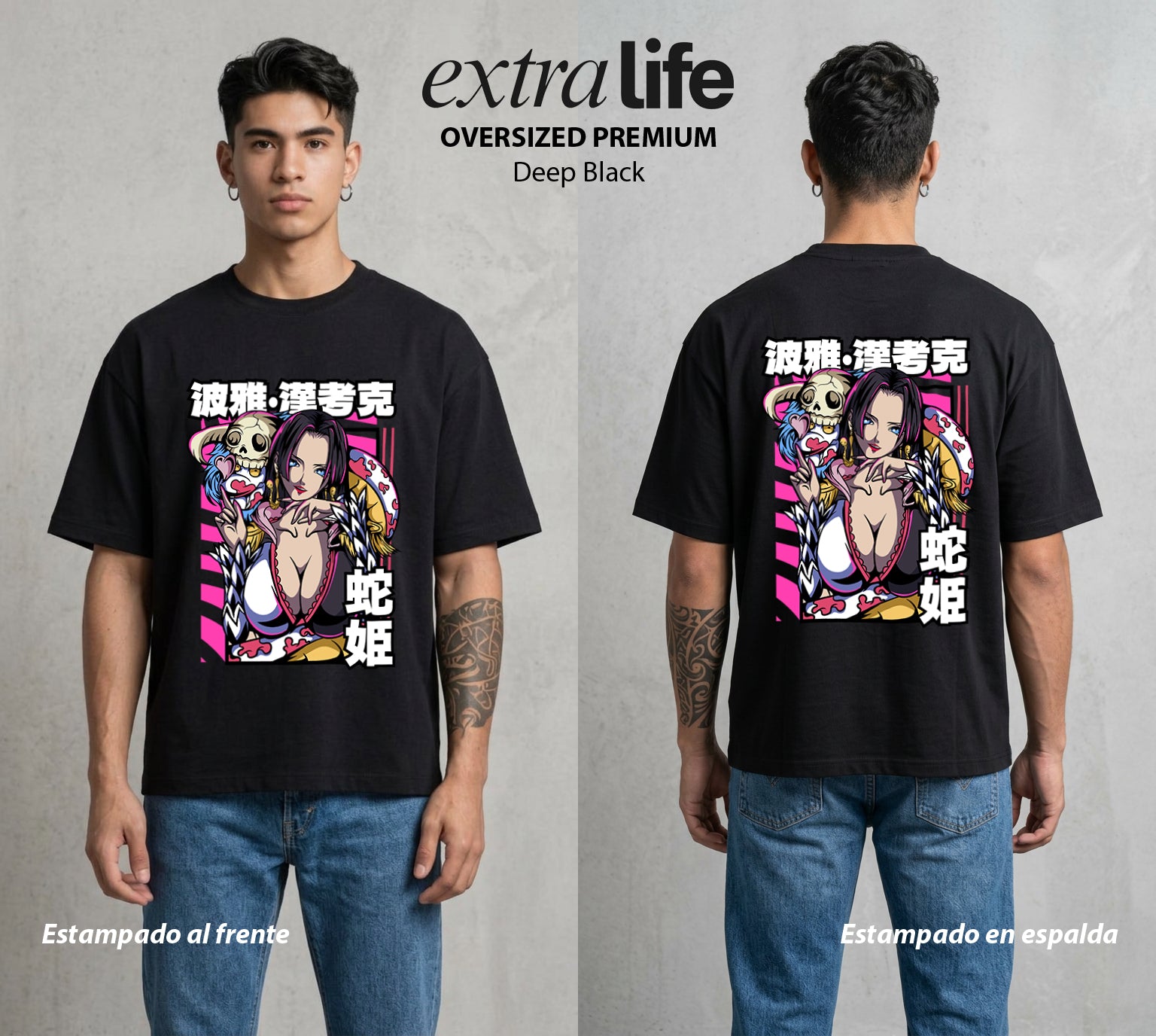 Mar de los Piratas | Emperatriz y Guerrera #03048 - Playera Oversized Premium | Deep Black - Foto en modelo