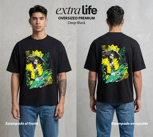 Mar de los Piratas | El Violinista Esqueleto #03052 - Playera Oversized Premium | Deep Black - Foto en modelo