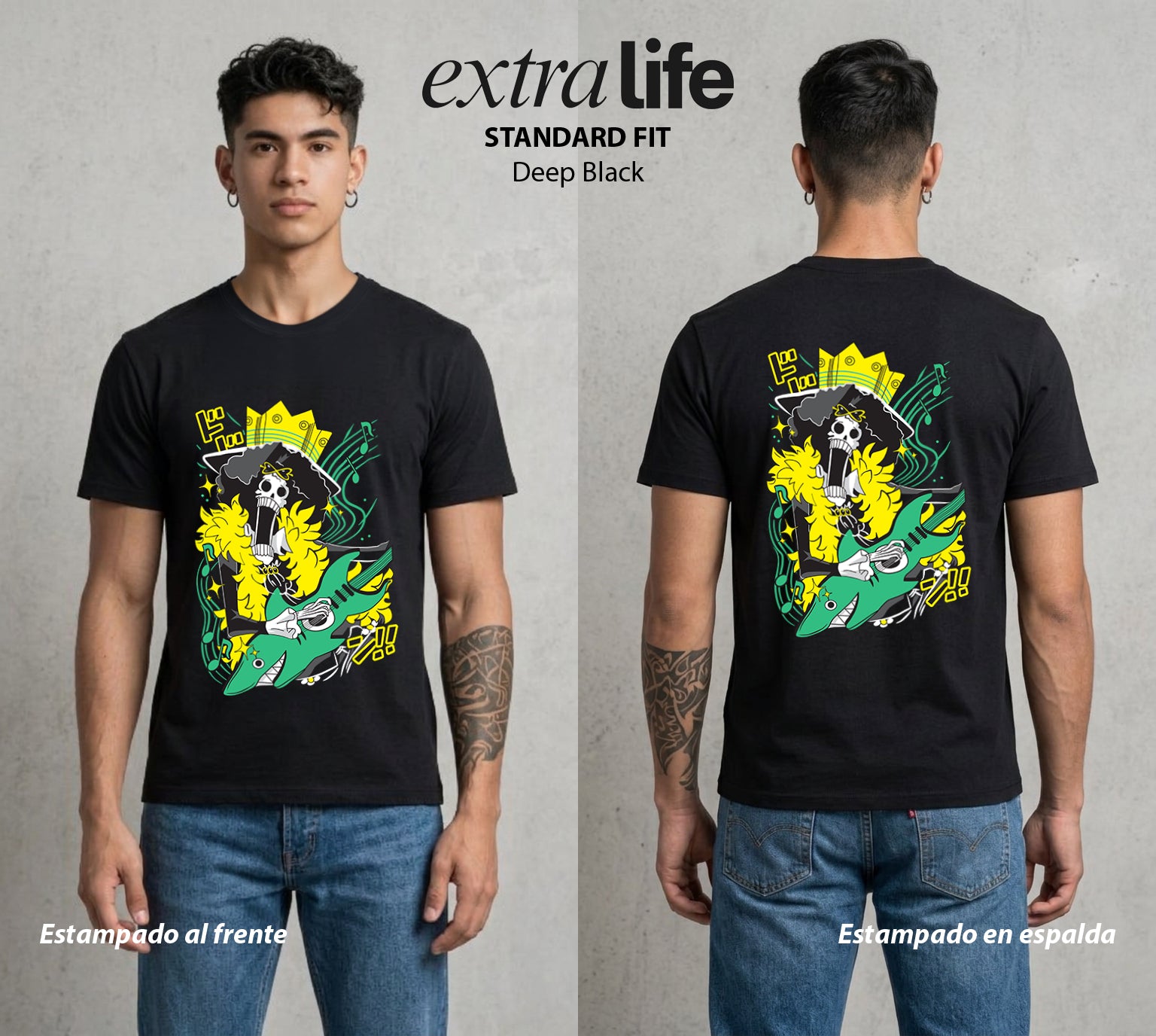 Mar de los Piratas | El Violinista Esqueleto #03052 - Playera Standard Fit | Deep Black - Foto en modelo
