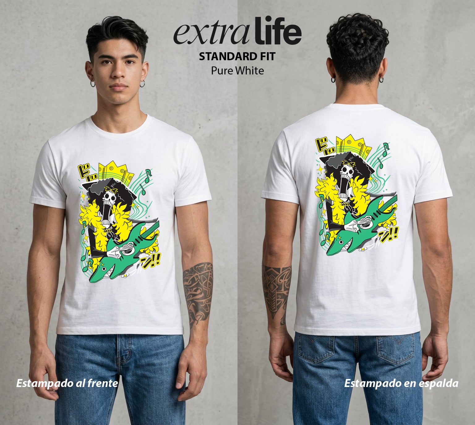 Mar de los Piratas | El Violinista Esqueleto #03052 - Playera Standard Fit | Pure White - Foto en modelo