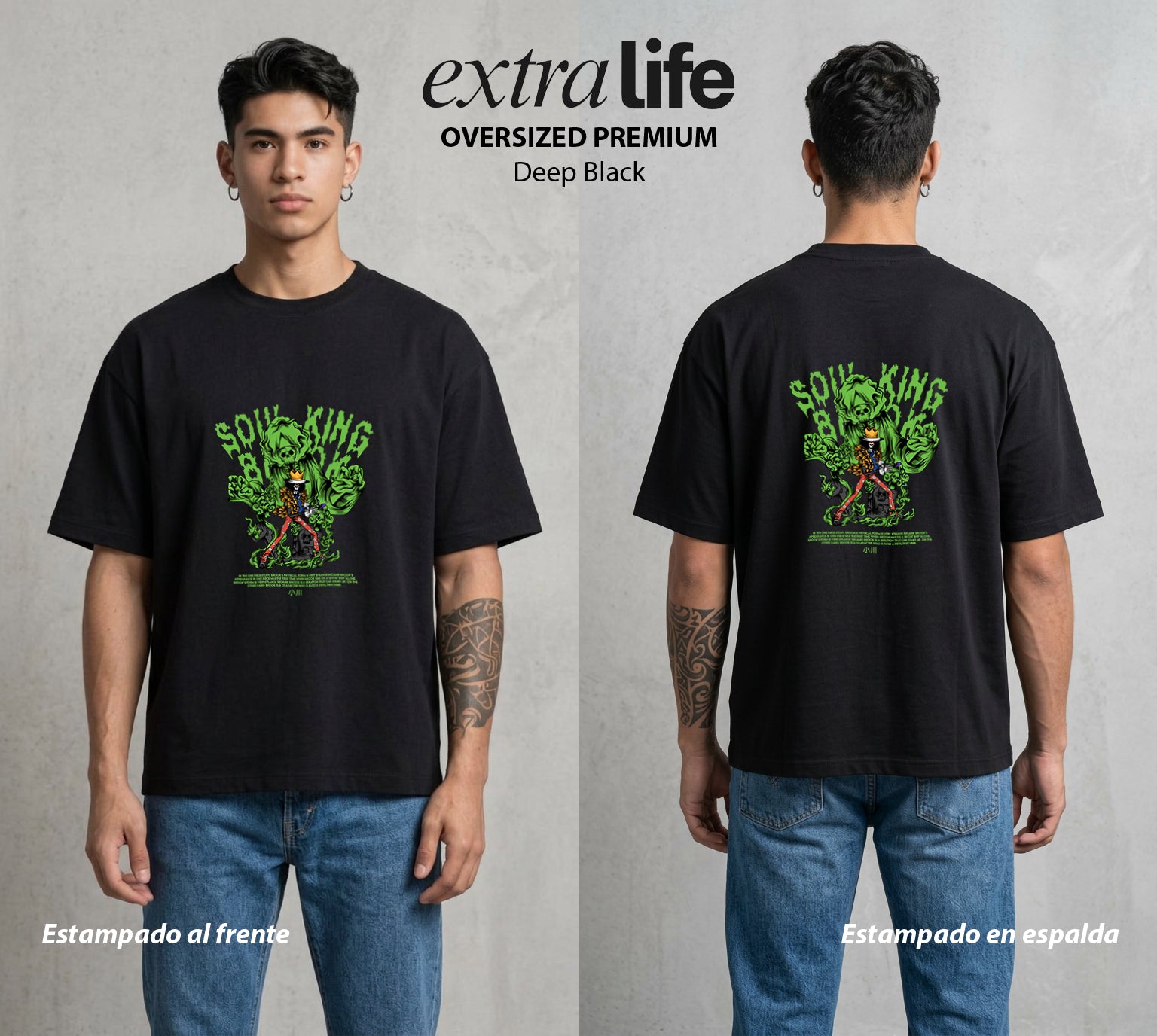 Mar de los Piratas | Yohohoho del Mar #03053 - Playera Oversized Premium | Deep Black - Foto en modelo