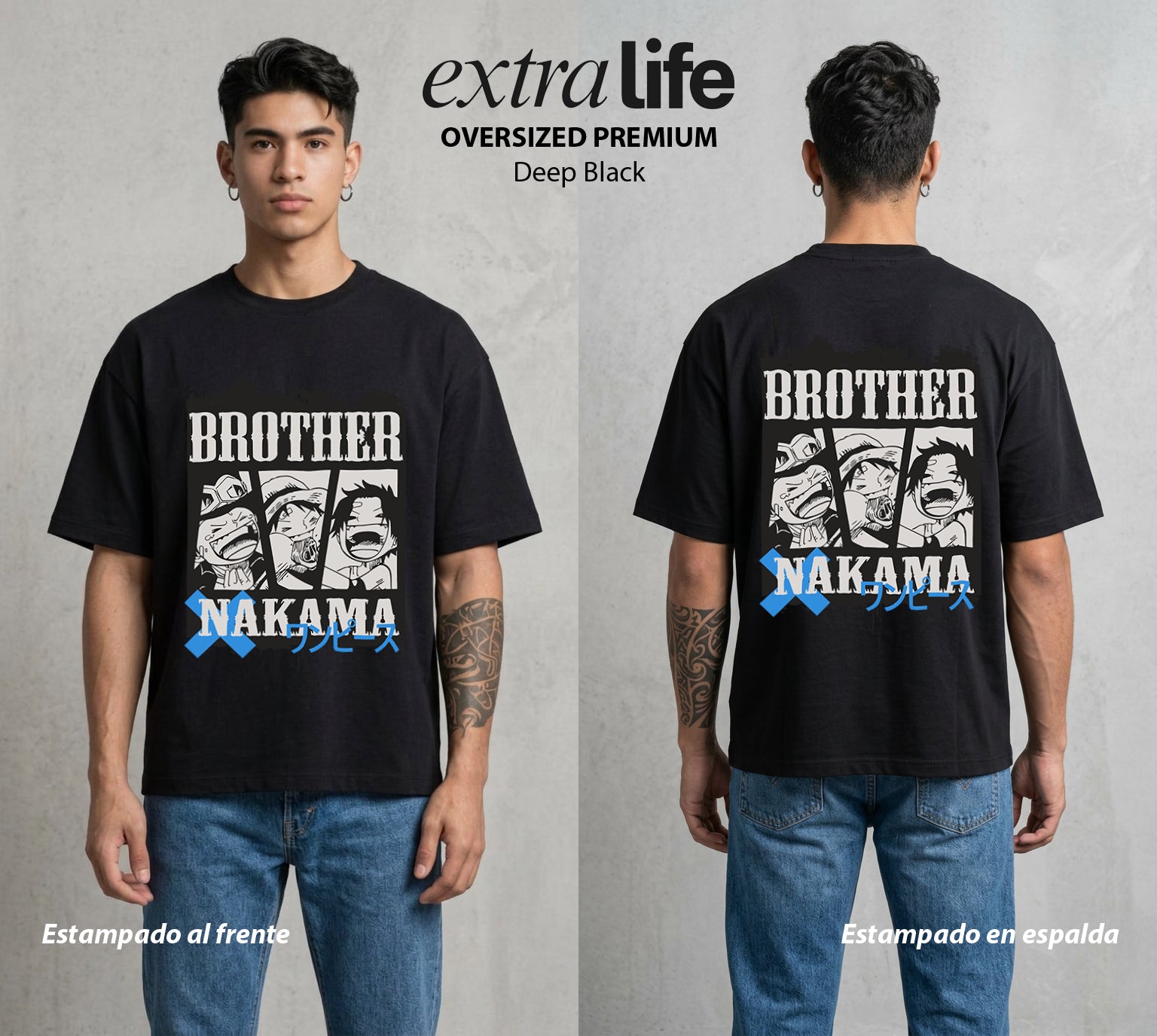 Mar de los Piratas | Hermanos y Nakama #03054 - Playera Oversized Premium | Deep Black - Foto en modelo
