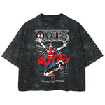 Playera streetwear premium de anime y gaming ExtraLife MX, corte boxy deluxe mineral wash heavyweight en color Acid Wash, moda urbana mexicana de culto.