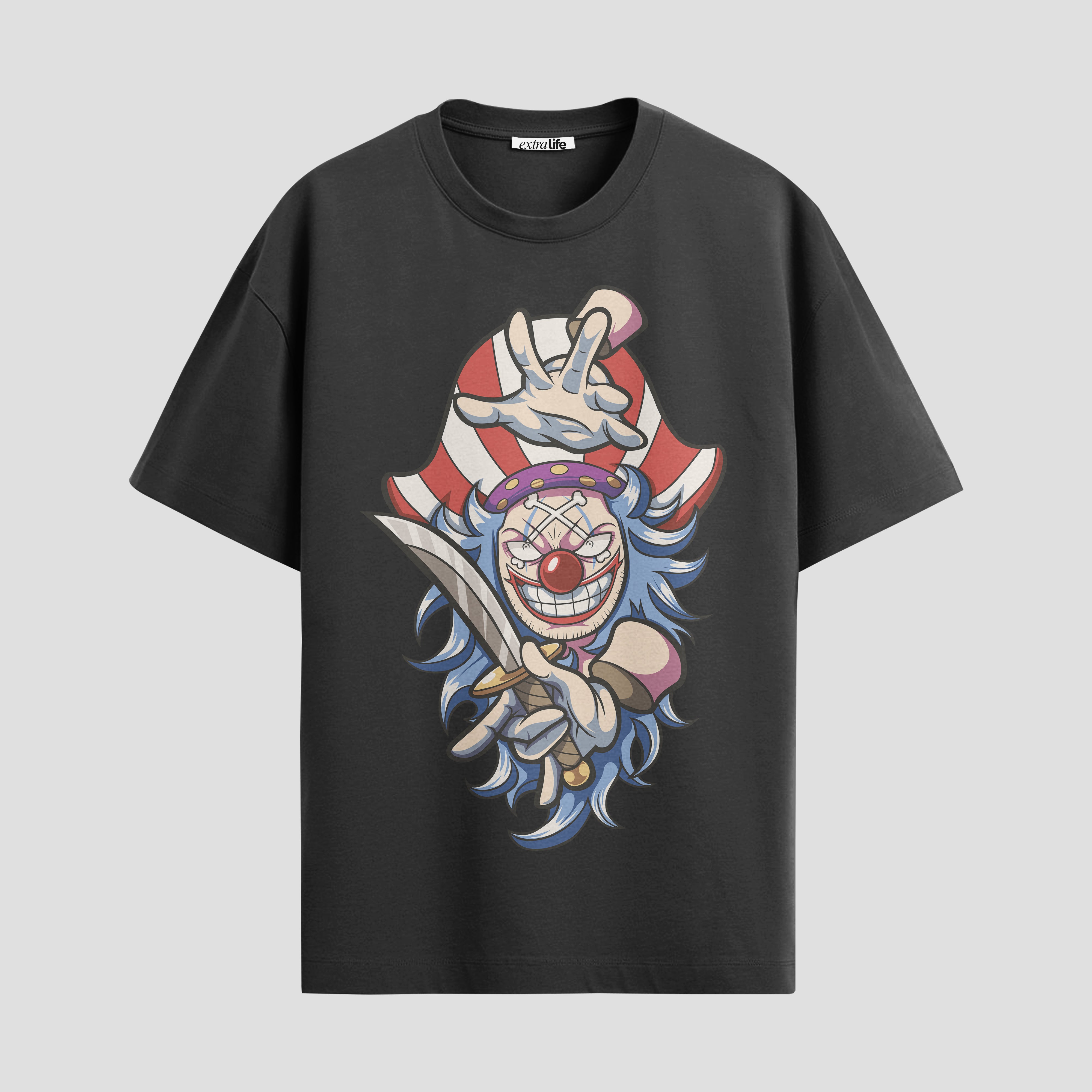 Playera urbana de anime y gaming ExtraLife MX, corte Standard Fit unisex ligero y transpirable en color Deep Black y Pure White, ropa de uso diario para gym y casual.