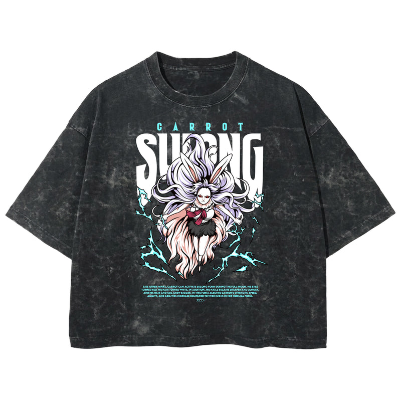 Playera streetwear premium de anime y gaming ExtraLife MX, corte boxy deluxe mineral wash heavyweight en color Acid Wash, moda urbana mexicana de culto.