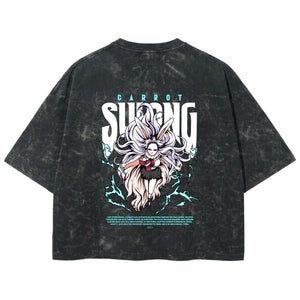 Playera streetwear premium de anime y gaming ExtraLife MX, corte boxy deluxe mineral wash heavyweight en color Acid Wash, moda urbana mexicana de culto.