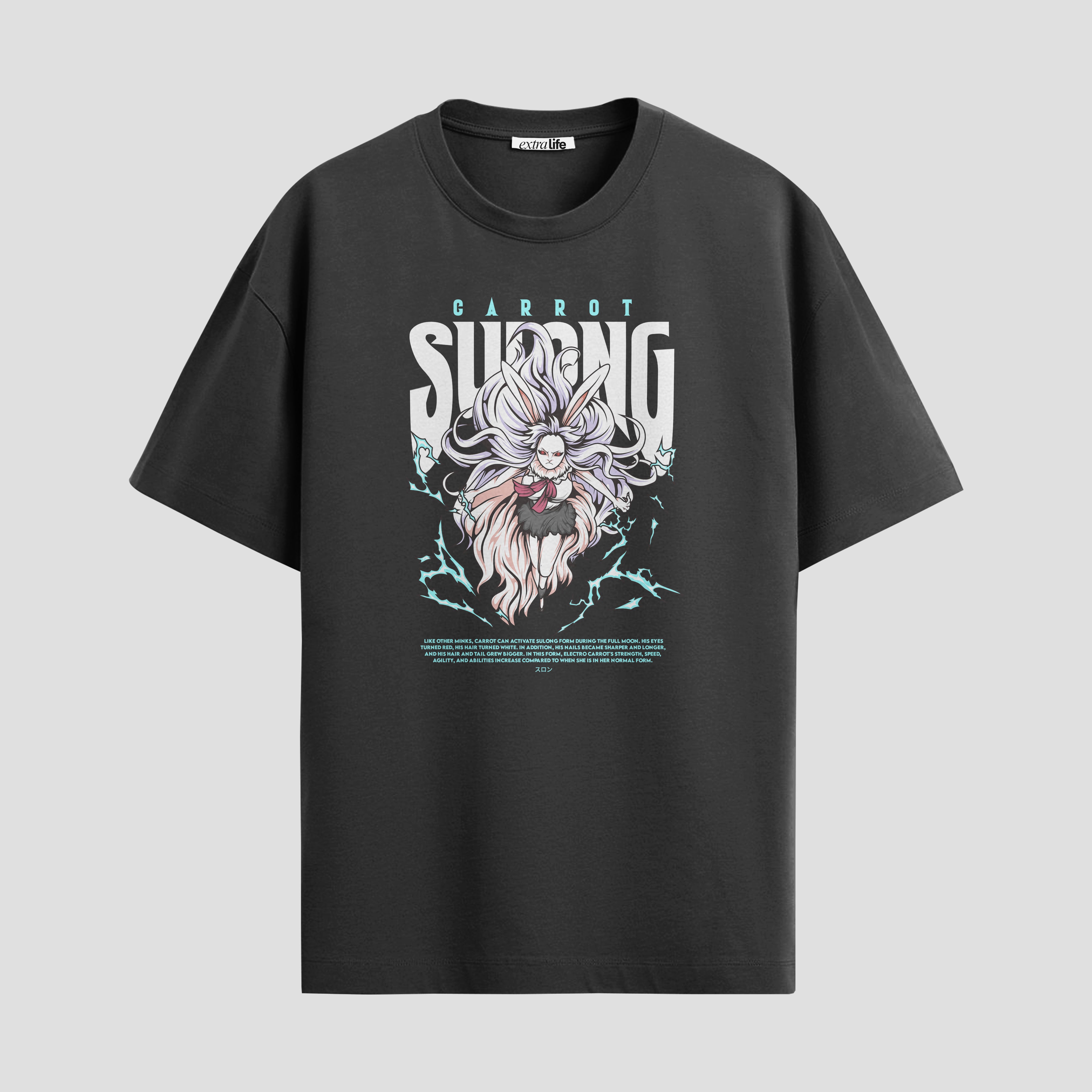 Playera urbana de anime y gaming ExtraLife MX, corte Standard Fit unisex ligero y transpirable en color Deep Black y Pure White, ropa de uso diario para gym y casual.