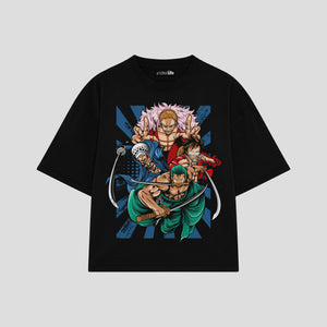 Playera streetwear premium de anime y gaming ExtraLife MX, corte boxy oversized drop shoulder heavyweight en color Deep Black y Off-White, moda urbana mexicana de culto.