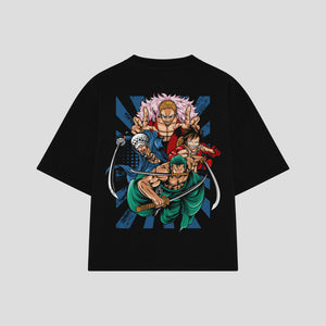 Playera streetwear premium de anime y gaming ExtraLife MX, corte boxy oversized drop shoulder heavyweight en color Deep Black y Off-White, moda urbana mexicana de culto.