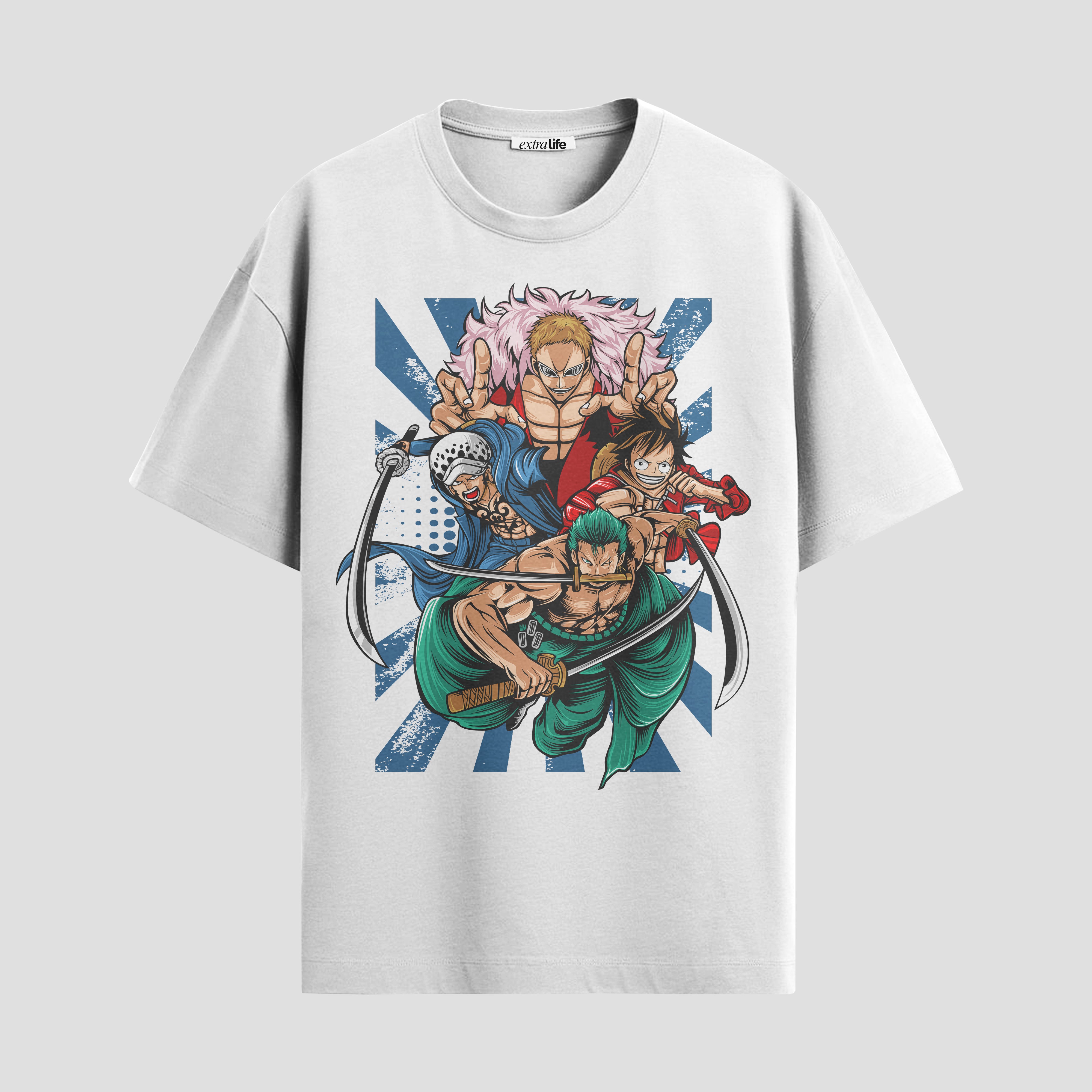 Playera urbana de anime y gaming ExtraLife MX, corte Standard Fit unisex ligero y transpirable en color Deep Black y Pure White, ropa de uso diario para gym y casual.