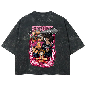 Playera streetwear premium de anime y gaming ExtraLife MX, corte boxy deluxe mineral wash heavyweight en color Acid Wash, moda urbana mexicana de culto.