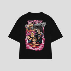 Playera streetwear premium de anime y gaming ExtraLife MX, corte boxy oversized drop shoulder heavyweight en color Deep Black y Off-White, moda urbana mexicana de culto.