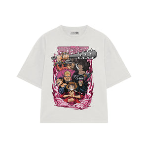 Playera streetwear premium de anime y gaming ExtraLife MX, corte boxy oversized drop shoulder heavyweight en color Deep Black y Off-White, moda urbana mexicana de culto.