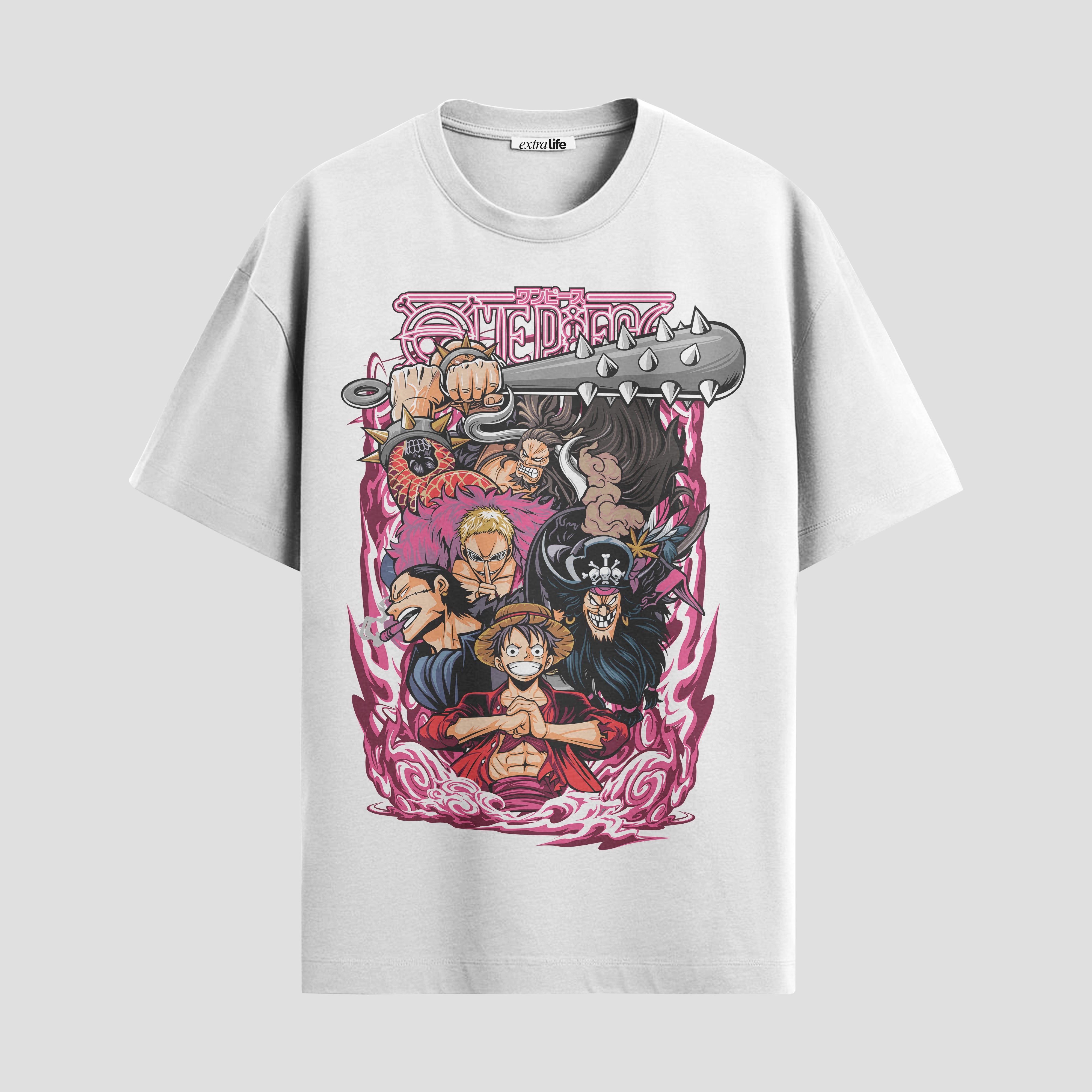 Playera urbana de anime y gaming ExtraLife MX, corte Standard Fit unisex ligero y transpirable en color Deep Black y Pure White, ropa de uso diario para gym y casual.