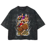Playera streetwear premium de anime y gaming ExtraLife MX, corte boxy deluxe mineral wash heavyweight en color Acid Wash, moda urbana mexicana de culto.