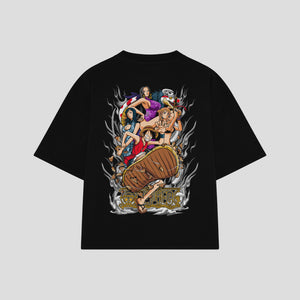 Playera streetwear premium de anime y gaming ExtraLife MX, corte boxy oversized drop shoulder heavyweight en color Deep Black y Off-White, moda urbana mexicana de culto.