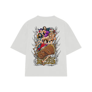 Playera streetwear premium de anime y gaming ExtraLife MX, corte boxy oversized drop shoulder heavyweight en color Deep Black y Off-White, moda urbana mexicana de culto.