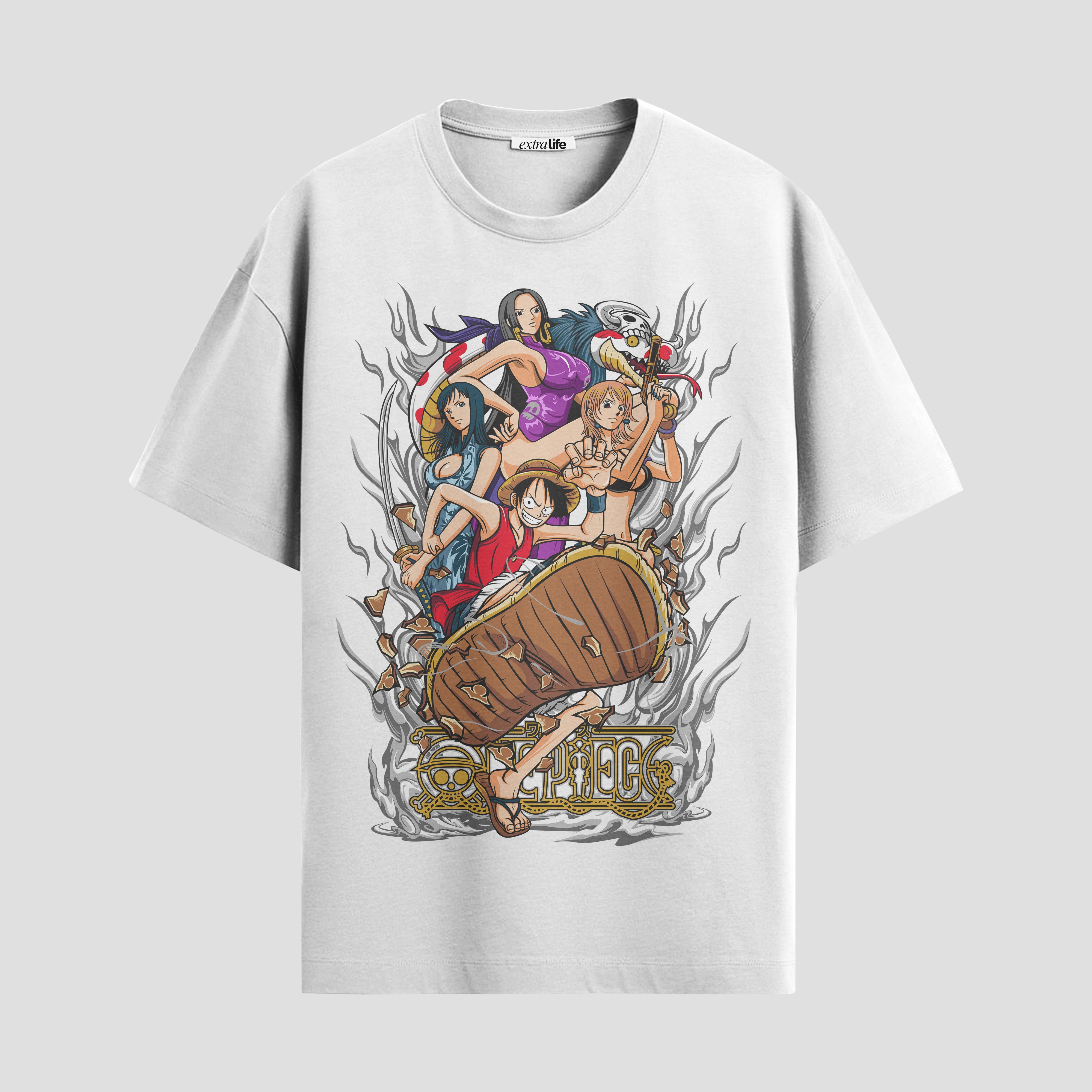 Playera urbana de anime y gaming ExtraLife MX, corte Standard Fit unisex ligero y transpirable en color Deep Black y Pure White, ropa de uso diario para gym y casual.