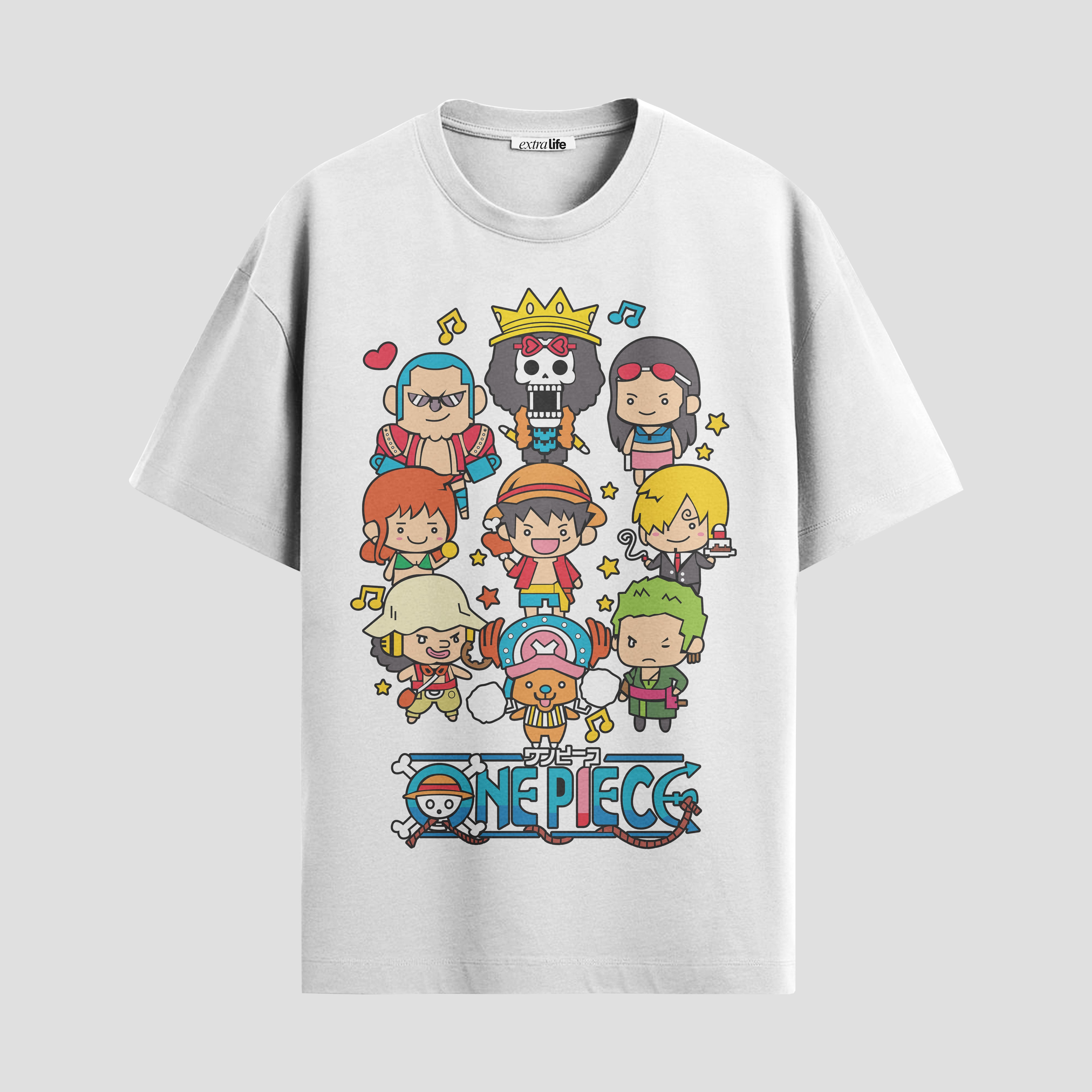 Playera urbana de anime y gaming ExtraLife MX, corte Standard Fit unisex ligero y transpirable en color Deep Black y Pure White, ropa de uso diario para gym y casual.