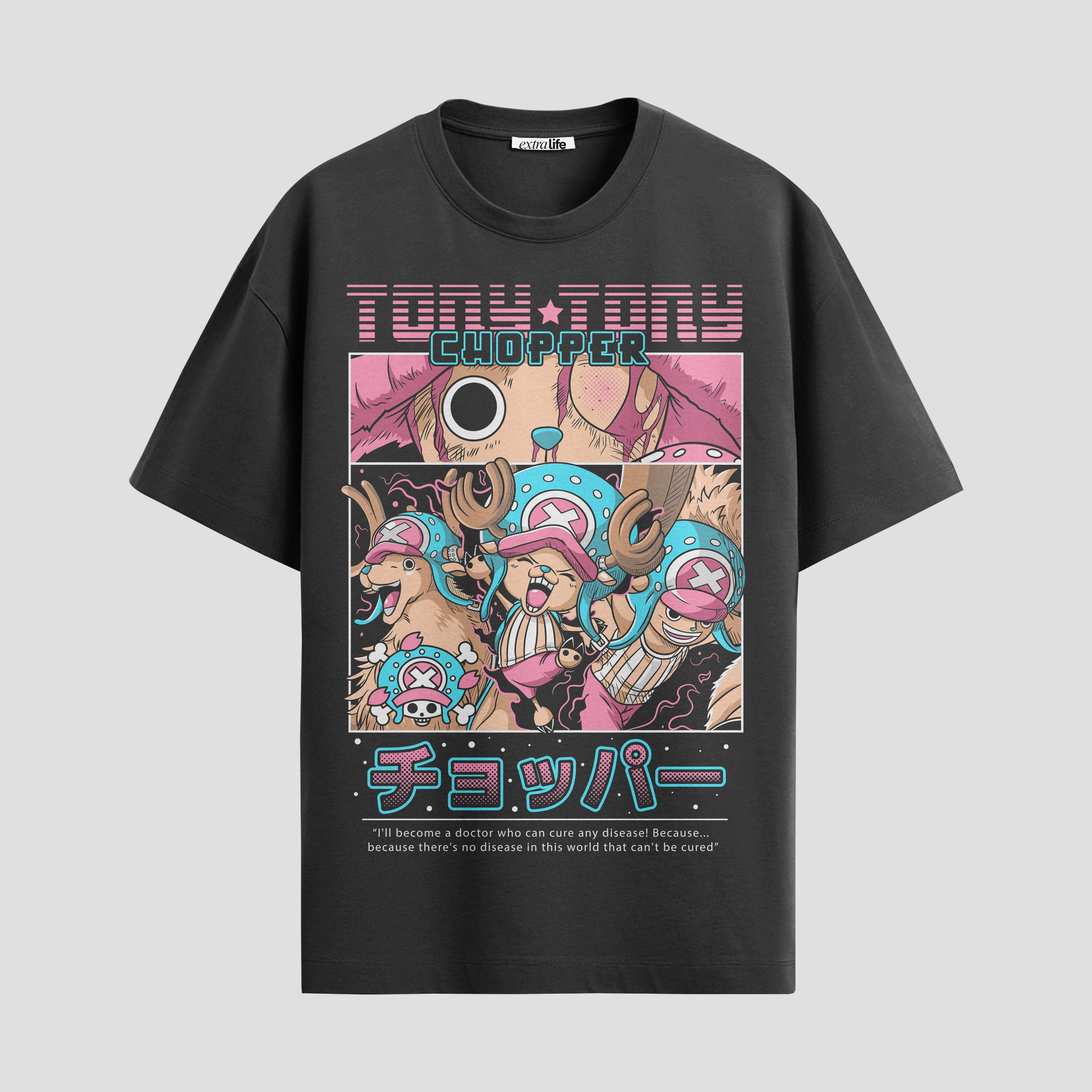 Playera urbana de anime y gaming ExtraLife MX, corte Standard Fit unisex ligero y transpirable en color Deep Black y Pure White, ropa de uso diario para gym y casual.