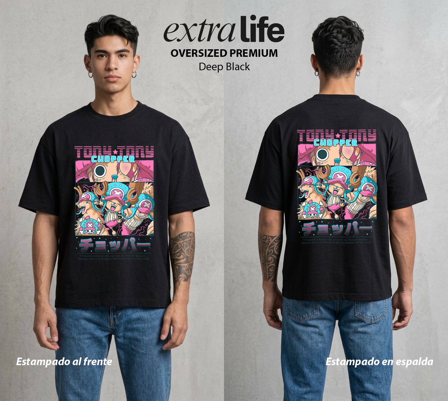 Mar de los Piratas | Reno y Medicina #03067 - Playera Oversized Premium | Deep Black - Foto en modelo