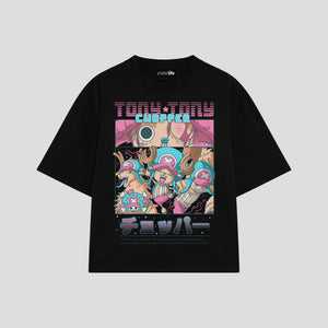 Playera streetwear premium de anime y gaming ExtraLife MX, corte boxy oversized drop shoulder heavyweight en color Deep Black y Off-White, moda urbana mexicana de culto.