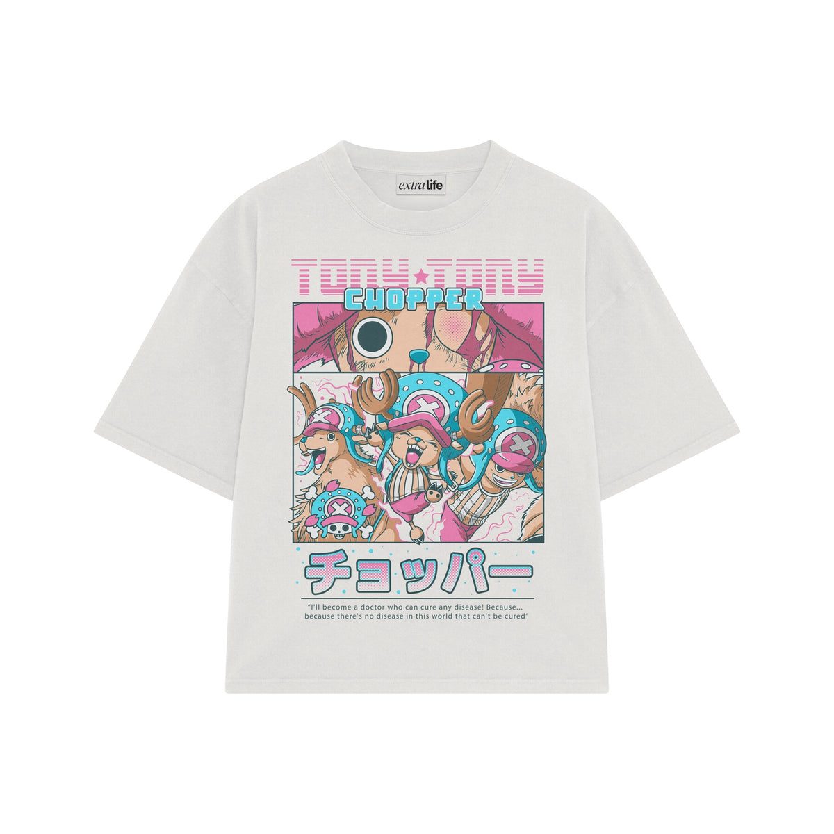 Playera streetwear premium de anime y gaming ExtraLife MX, corte oversized drop shoulder ligero y fresco en color Deep Black y Off-White, moda urbana mexicana de culto.
