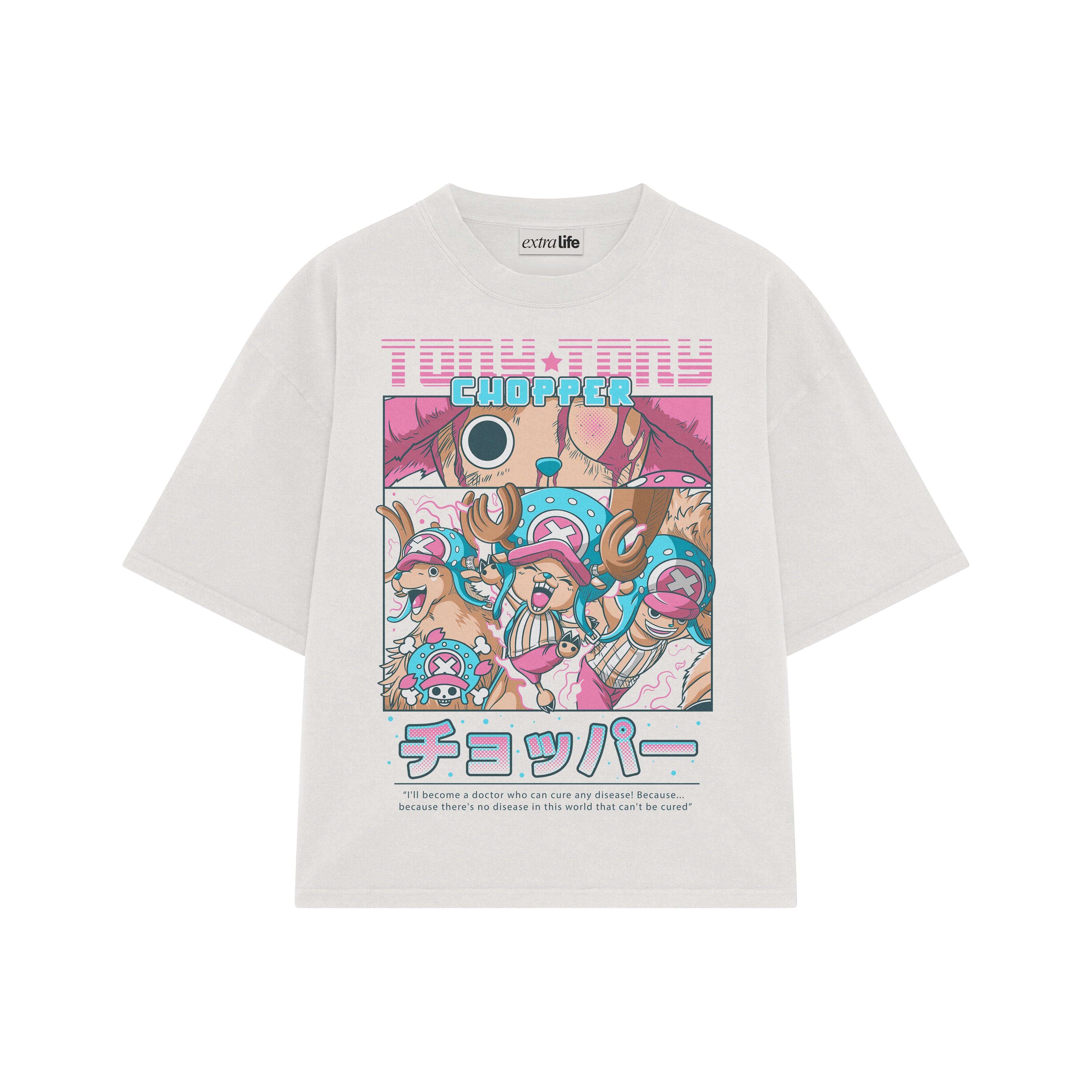 Playera streetwear premium de anime y gaming ExtraLife MX, corte boxy oversized drop shoulder heavyweight en color Deep Black y Off-White, moda urbana mexicana de culto.