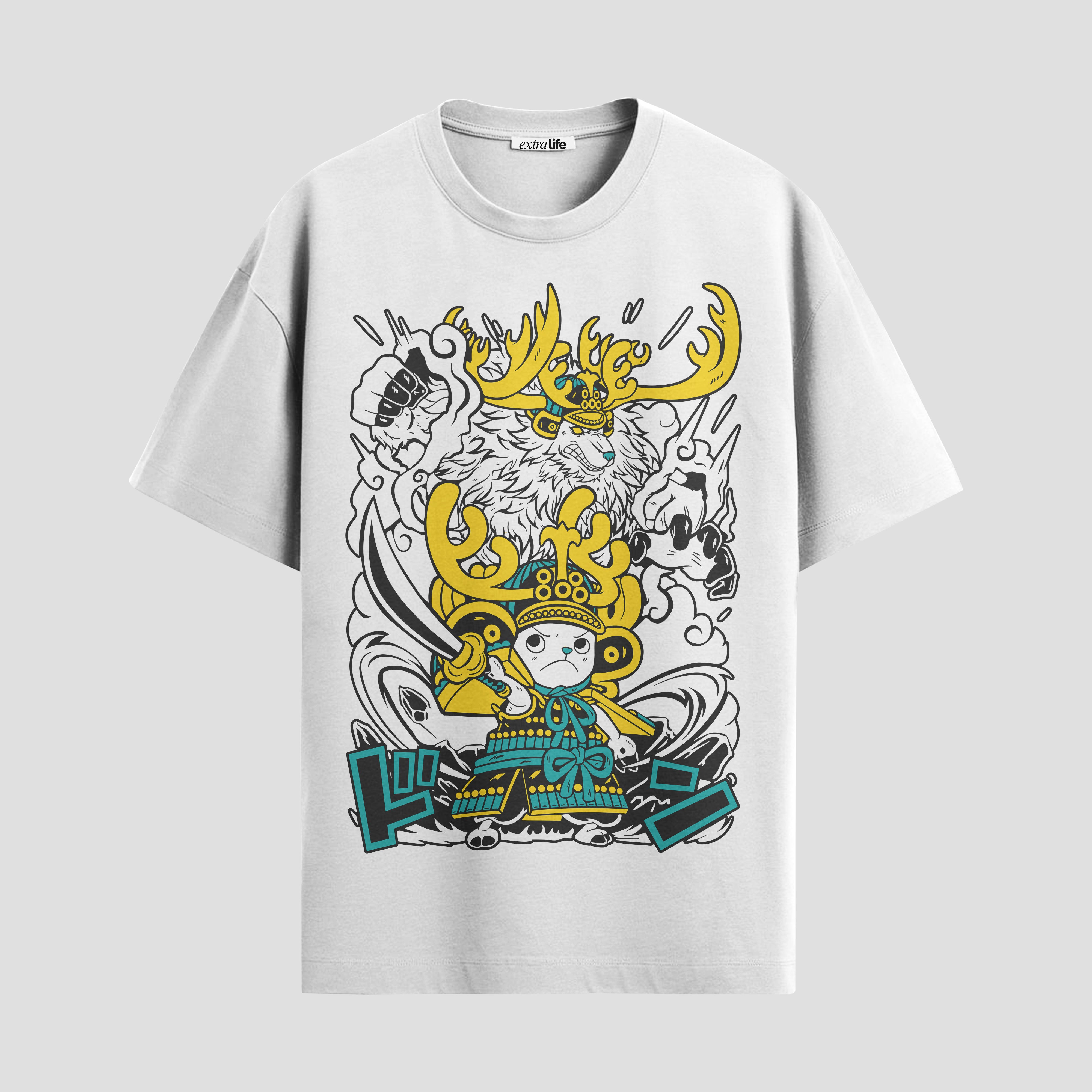 Playera urbana de anime y gaming ExtraLife MX, corte Standard Fit unisex ligero y transpirable en color Deep Black y Pure White, ropa de uso diario para gym y casual.