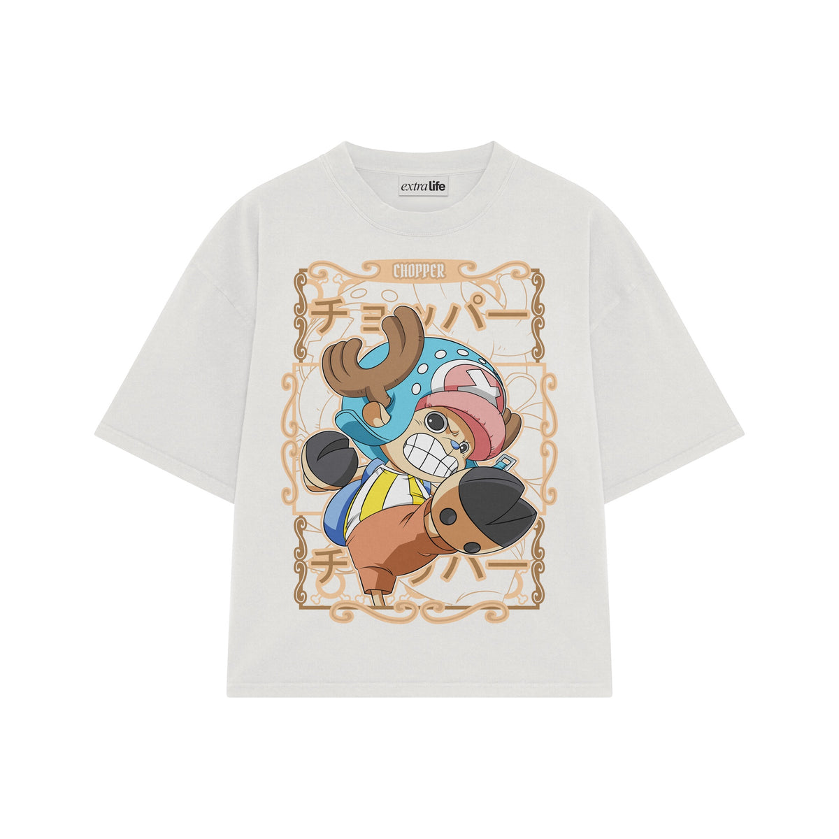 Playera streetwear premium de anime y gaming ExtraLife MX, corte oversized drop shoulder ligero y fresco en color Deep Black y Off-White, moda urbana mexicana de culto.