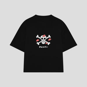 Playera streetwear premium de anime y gaming ExtraLife MX, corte boxy oversized drop shoulder heavyweight en color Deep Black y Off-White, moda urbana mexicana de culto.