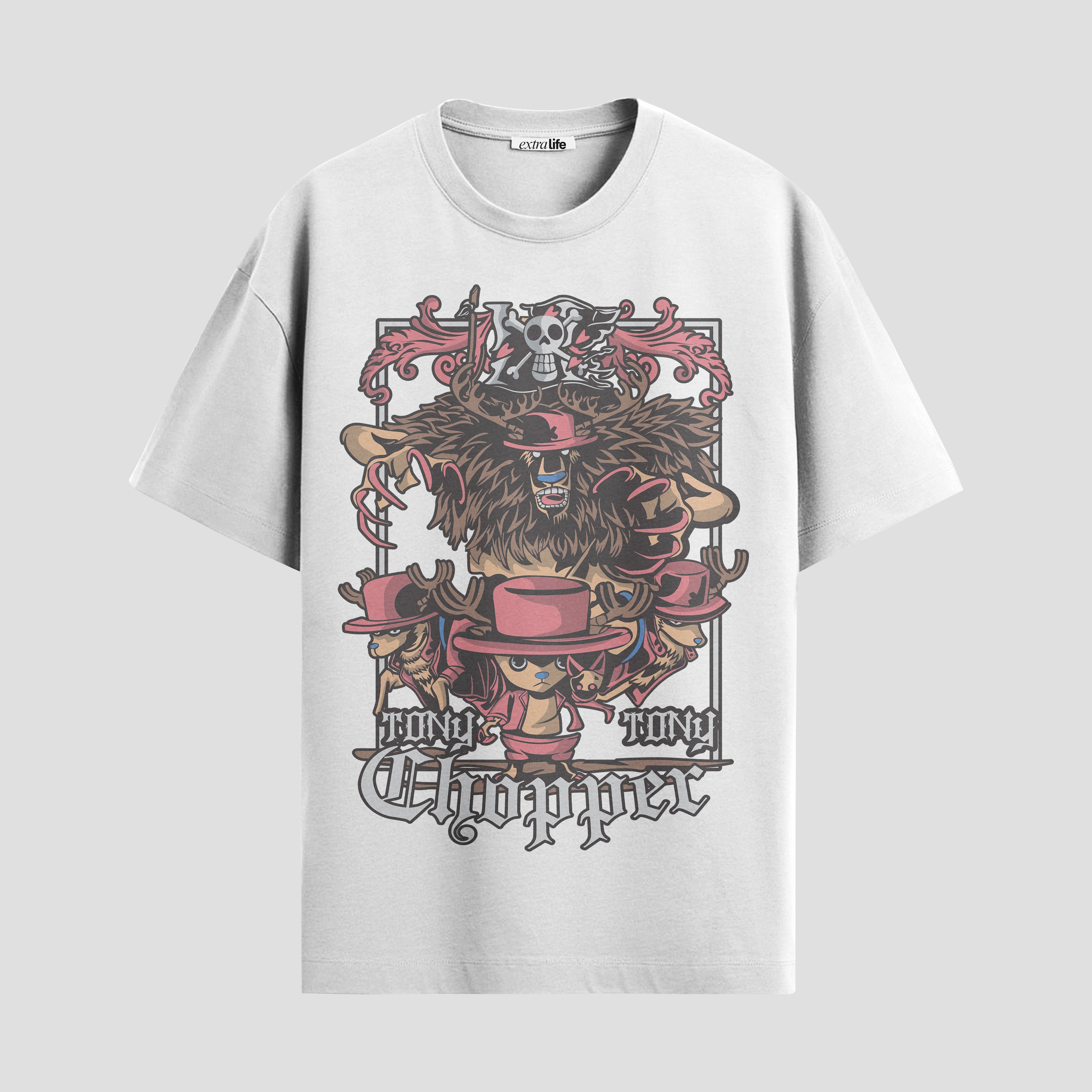 Playera urbana de anime y gaming ExtraLife MX, corte Standard Fit unisex ligero y transpirable en color Deep Black y Pure White, ropa de uso diario para gym y casual.