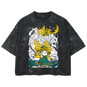 Playera streetwear premium de anime y gaming ExtraLife MX, corte boxy deluxe mineral wash heavyweight en color Acid Wash, moda urbana mexicana de culto.
